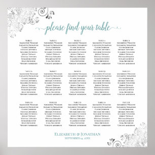 Affiche Plat 15 Mariage de table Plat blanc & Turquoise