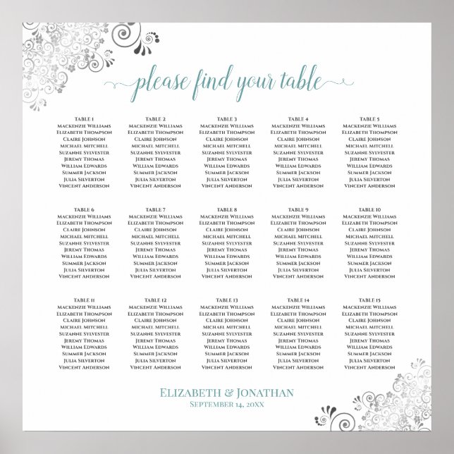 Affiche Plat 15 Mariage de table Plat blanc & Turquoise (Devant)