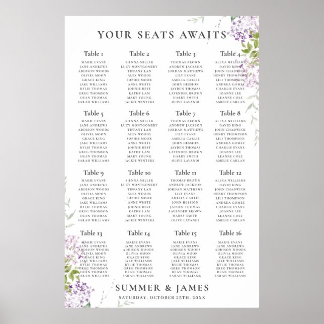 Affiche Plat de Mariage floral pourpre souple Lilac (Devant)