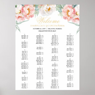 Affiche Plate-forme rose et or Floral Quinceañera