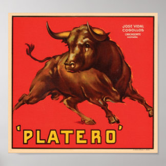 Affiche Platero Vintage Crate Étiquette - Bull