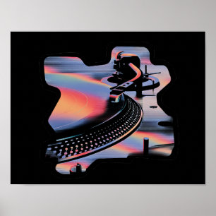 Affiche Platine Tourne-Disques de Style Glitch Moderne – D