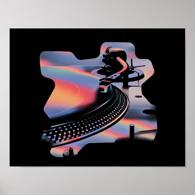 Affiche Platine Tourne-Disques de Style Glitch Moderne – D (Devant)