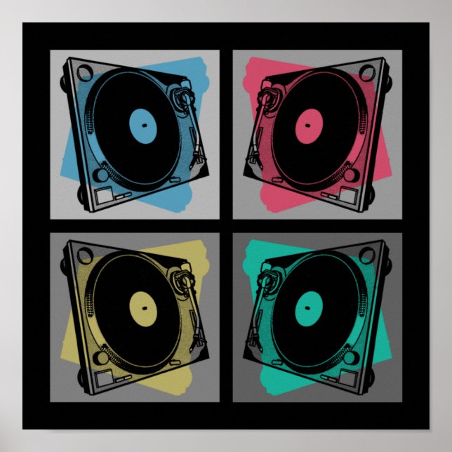 Affiche Platines Tourne-disques Pop Art Rétro (Devant)
