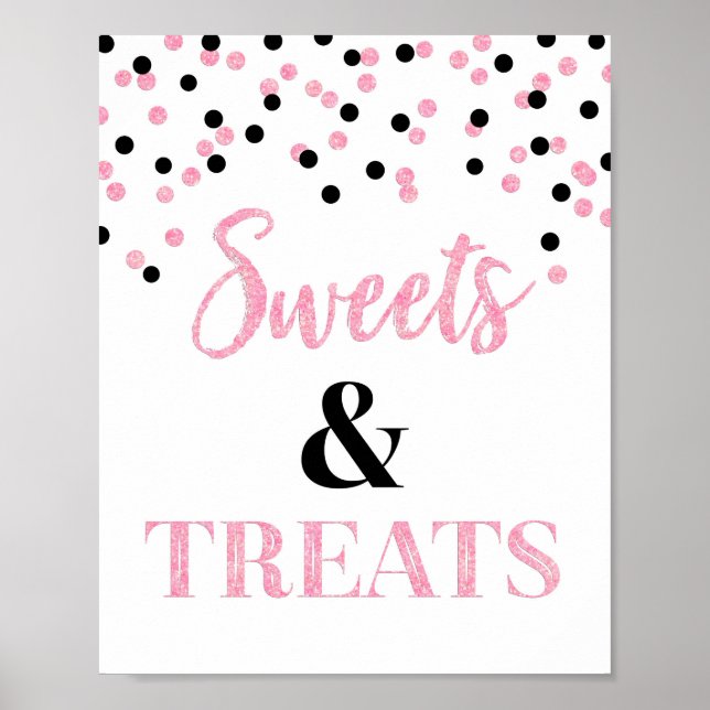 Affiche Plats et friandises roses noires Table de dessert (Devant)