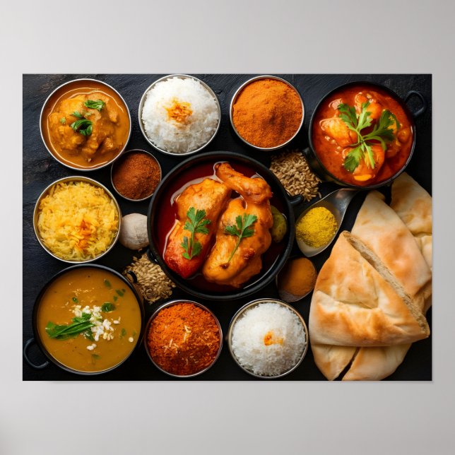 Affiche Plats indiens assortis : poulet Tikka Masala (Devant)