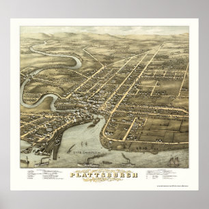 Affiche Plattsburgh, NY Carte panoramique - 1877