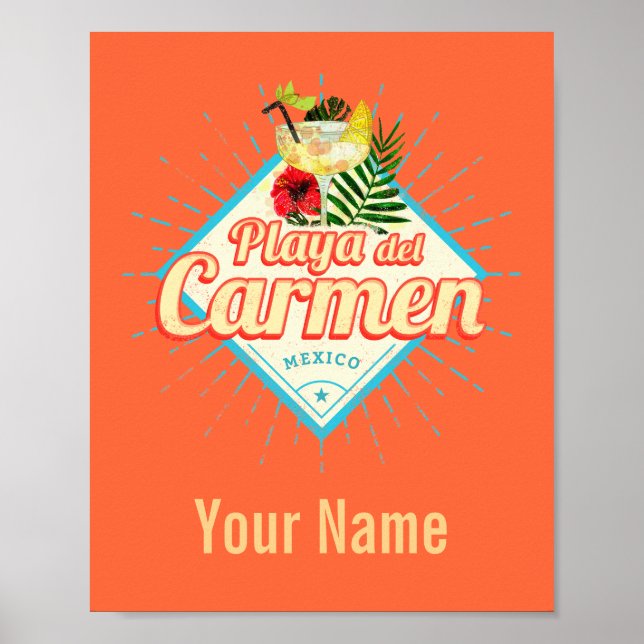 Affiche Playa del Carmen Mexico Retro Cocktail Vintage (Devant)
