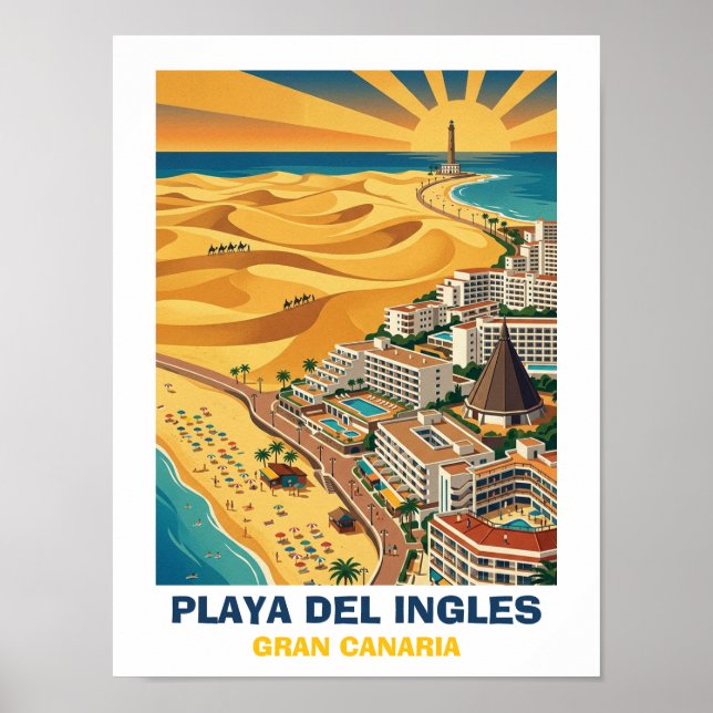 Affiche Playa del Ingles Maspalomas Grande Canarie Vintage (Devant)
