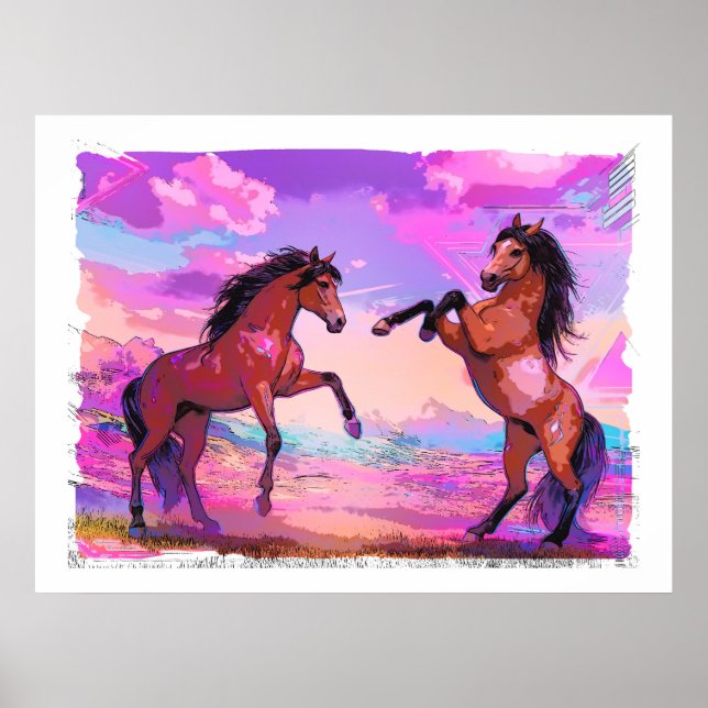 Affiche Playful Hello - Two Stallions Greeting Each Other (Devant)