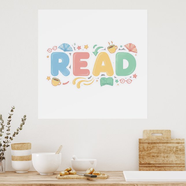 Affiche Playful Pastel Bubble "READ" Sticker Style (Cuisine)