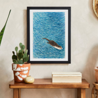 Affiche Playful River Otter Swimming in Blue Water