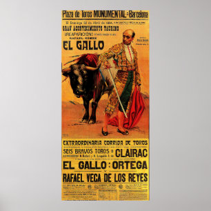 Affiche Plaza de toros, torero, Barcelone, vintage