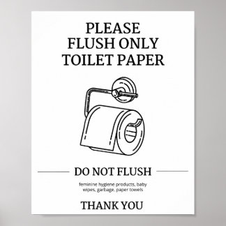 Affiche Please Flush Only Toilet Paper Instructional 
