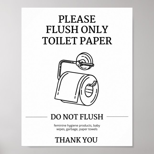 Affiche Please Flush Only Toilet Paper Instructional  (Devant)