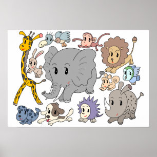 Affiche Plein d'énergie ! Douze animaux joyeux.