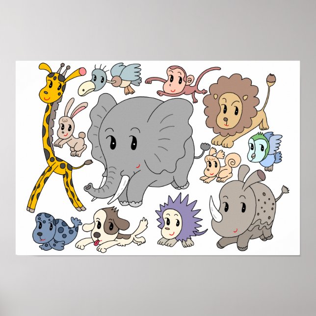 Affiche Plein d'énergie ! Douze animaux joyeux. (Devant)