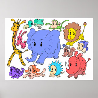 Affiche Plein d'énergie ! Douze animaux joyeux.