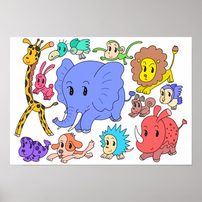Affiche Plein d'énergie ! Douze animaux joyeux. (Devant)