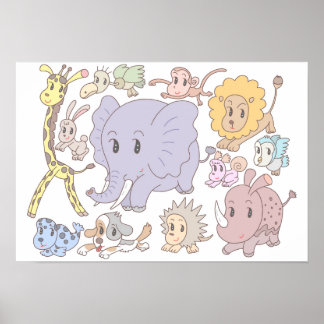 Affiche Plein d'énergie ! Douze animaux joyeux.