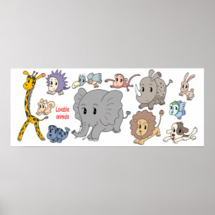 Affiche Plein d'énergie ! Douze animaux joyeux.