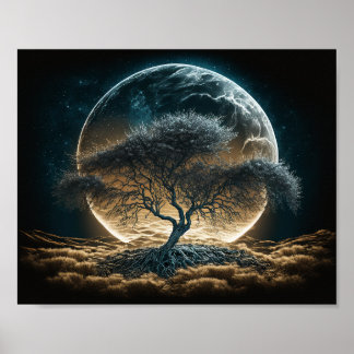 Affiche Pleine lune avec arbre de racine
