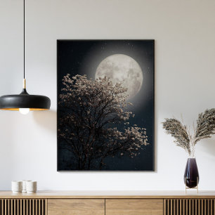 Affiche Pleine lune avec Arbre en fleurs