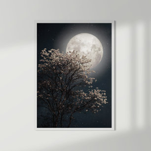 Affiche Pleine lune avec Arbre en fleurs