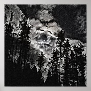 Affiche Pleine lune Dans Une Nuit Nuageuse Art Abstrait