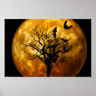 Affiche Pleine lune et chauves-souris