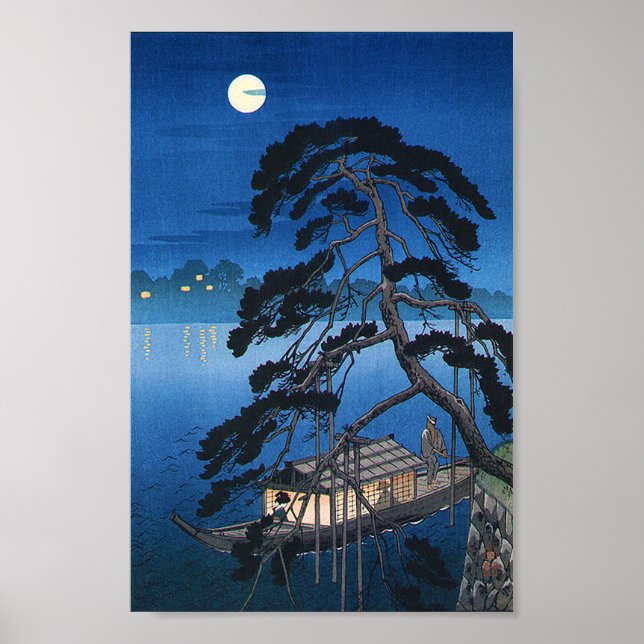 Affiche Pleine lune et pin, Koho Shoda, Bois (Devant)