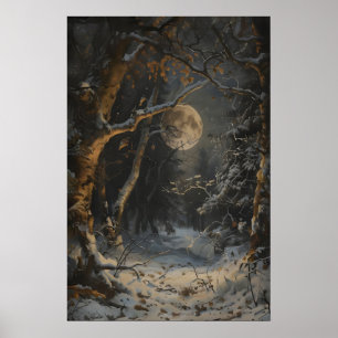 Affiche Pleine Lune Hiver Sombre Forêt Cottagecore Maussad