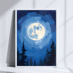Affiche Pleine Lune   Peinture Aquarelle de la Forêt sous 