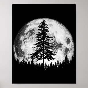 Affiche Pleine lune rétro et minimaliste Arbre à pin Vinta