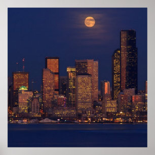 Affiche Pleine lune se levant au-dessus de l'horizon du
