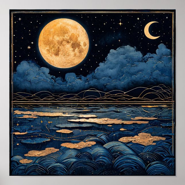 Affiche Pleine lune sur un lac (Devant)