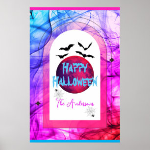 Affiche Pleine lune Web moderne Bats Spider Happy Hallowee