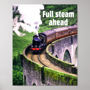 Affiche Pleine vapeur devant Train Locomotive sur Pont