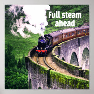 Affiche Pleine vapeur devant Train Locomotive sur Pont
