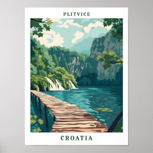 Affiche Plitvice Croatie Élégant Vintage voyage d'art