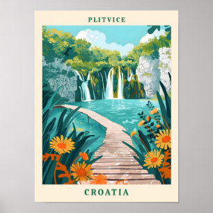 Affiche Plitvice Croatie Élégant Vintage voyage d'art
