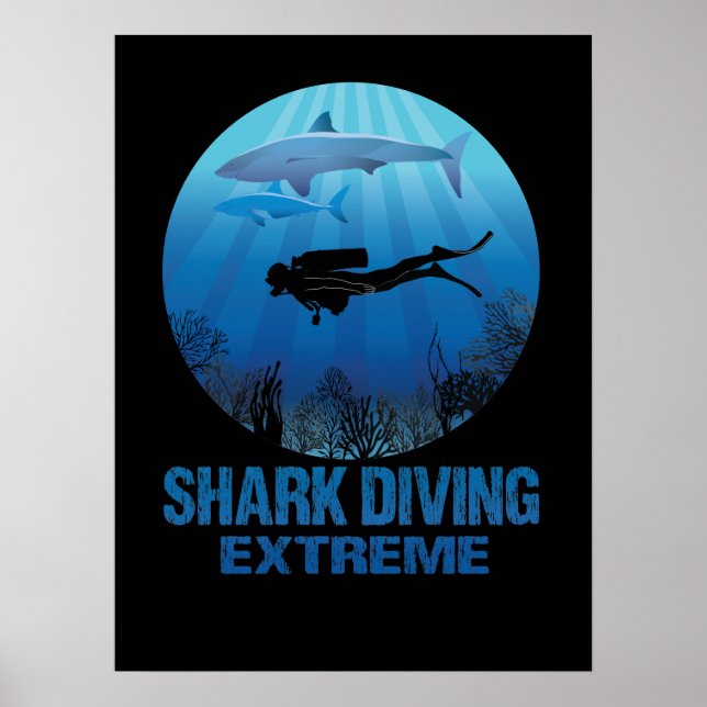 Affiche Plongée de requin Extreme Plongeur de plongée (Devant)