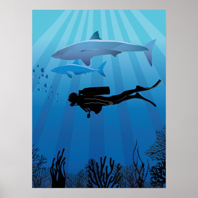 Affiche Plongée de requin Plongée plongée (Devant)