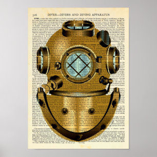 Affiche Plongée du casque de plongée Vintage nautique - Di