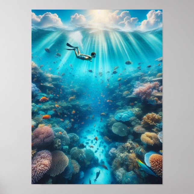 Affiche Plongée en apnée dans un beau récif (Devant)