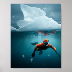 Affiche Plongée en snorkeling sous la glace
