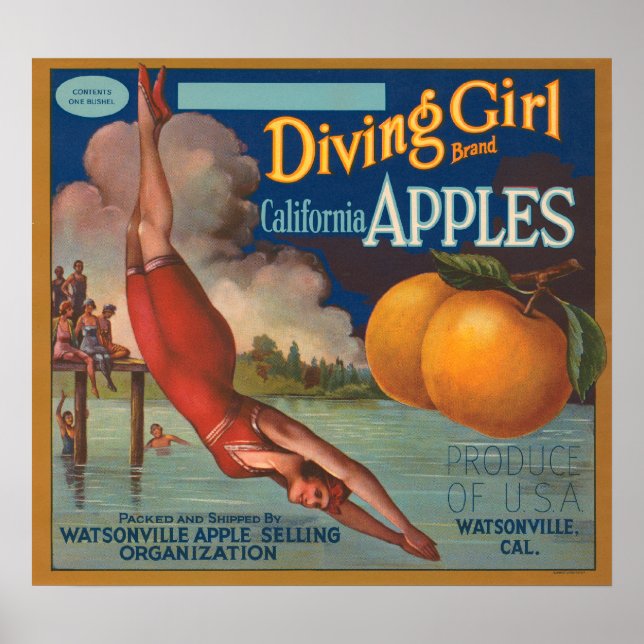 Affiche Plongée Fille Californie Pommes (Devant)