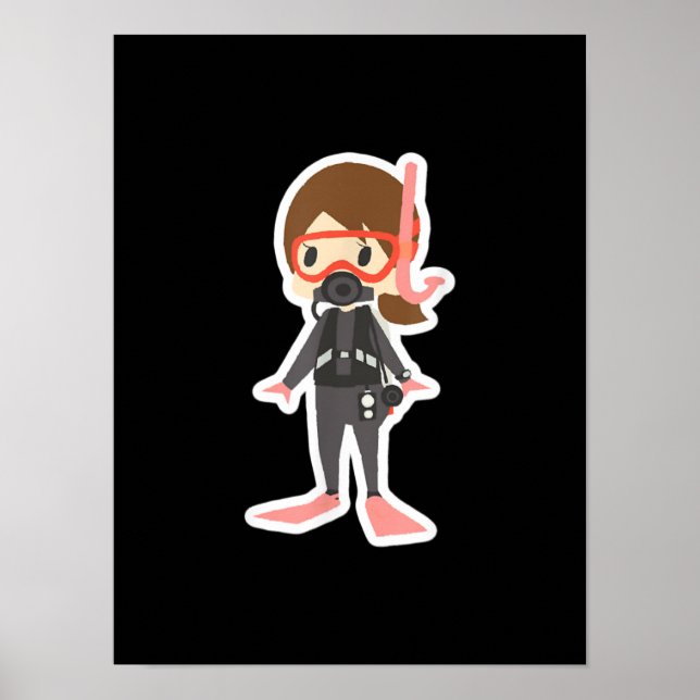 Affiche Plongée J'Aime Snorkeling nage fille enfants (Devant)