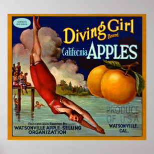 Affiche Plongée Marque California Apples - Vintage