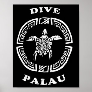 Affiche Plongée Palau Vintage Rétro Tril Tortue Vacances
